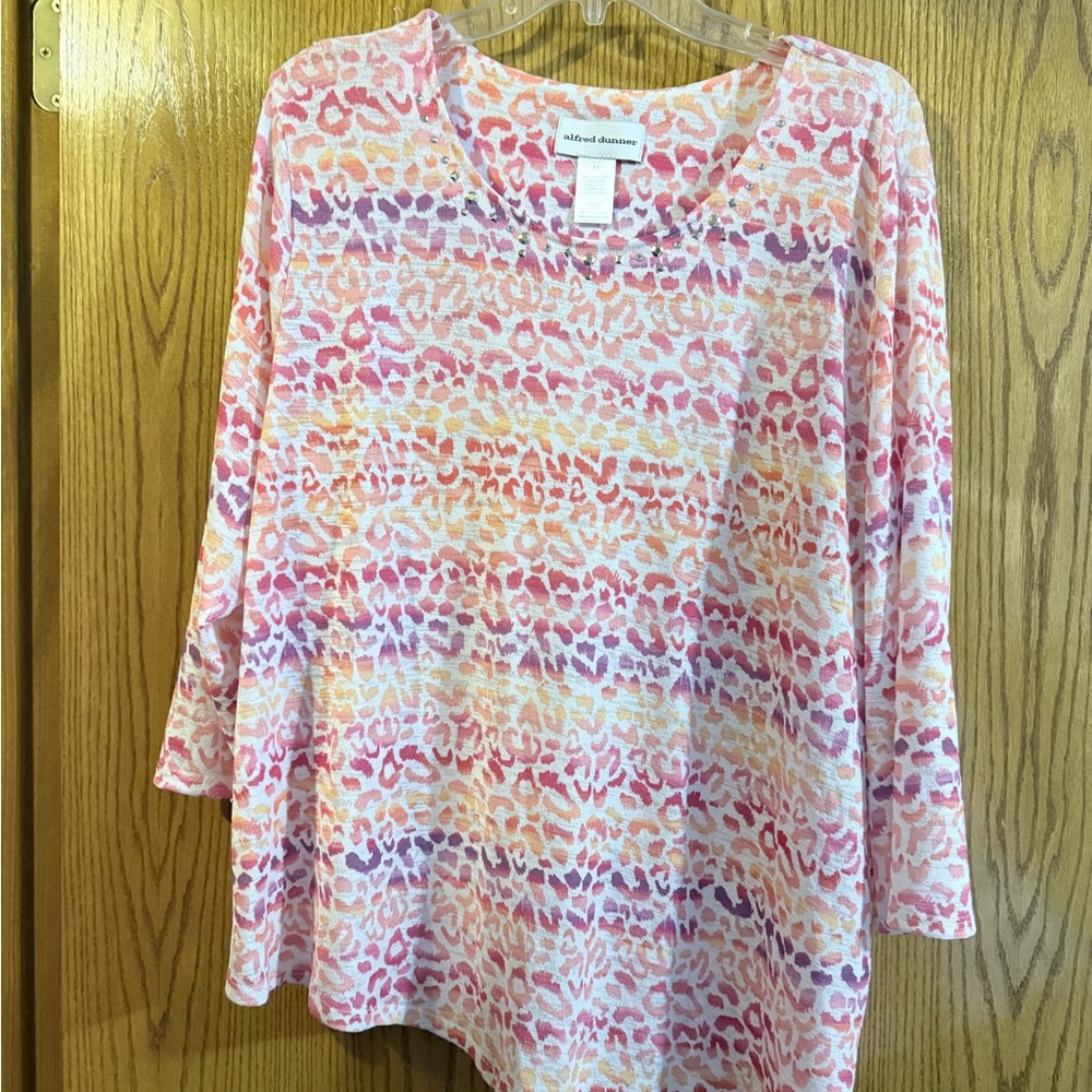 Alfred Dunner Pink Coral Purple Animal Print Blouse